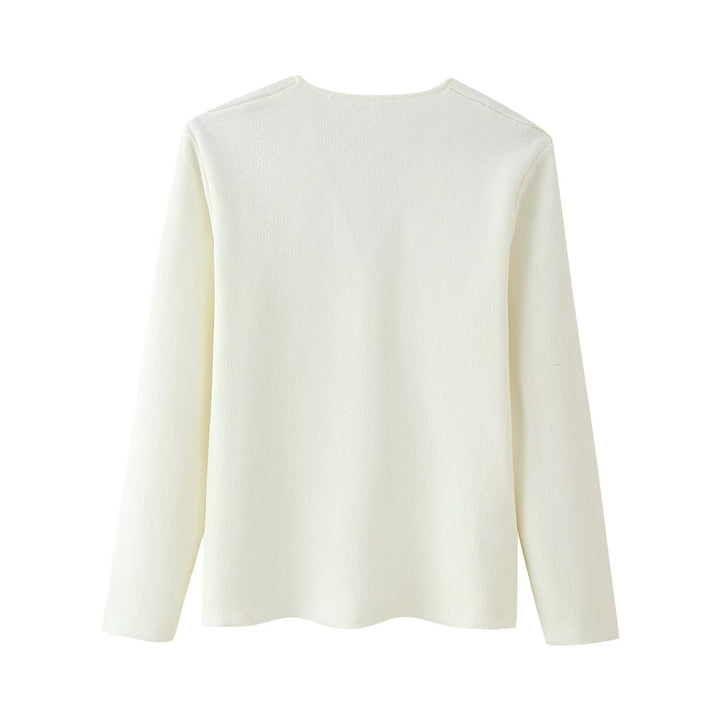 Damen elegante Jacke mit V-Ausschnitt und klassischem Knopf Drune