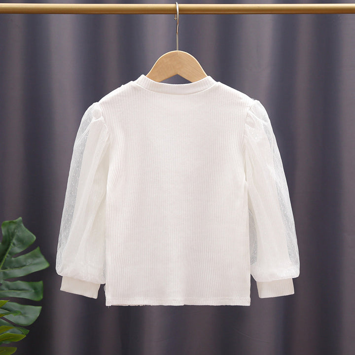 Mädchen Sweatshirt mit eleganten Rüschendetails und transparenten Tüllärmeln Drune