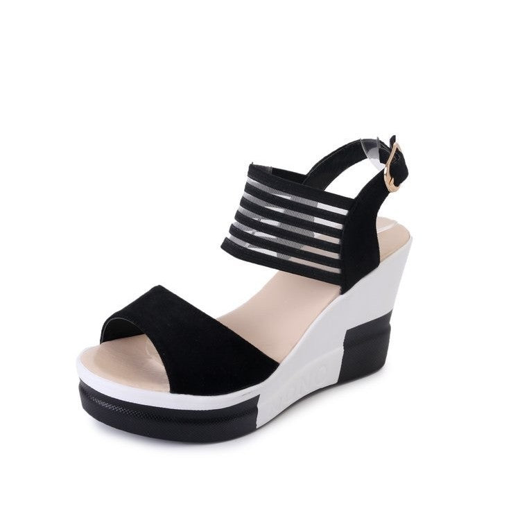 Damen Wedge-Sandaletten mit elastischem Riemendesign und gepolsterter Innensohle Drune