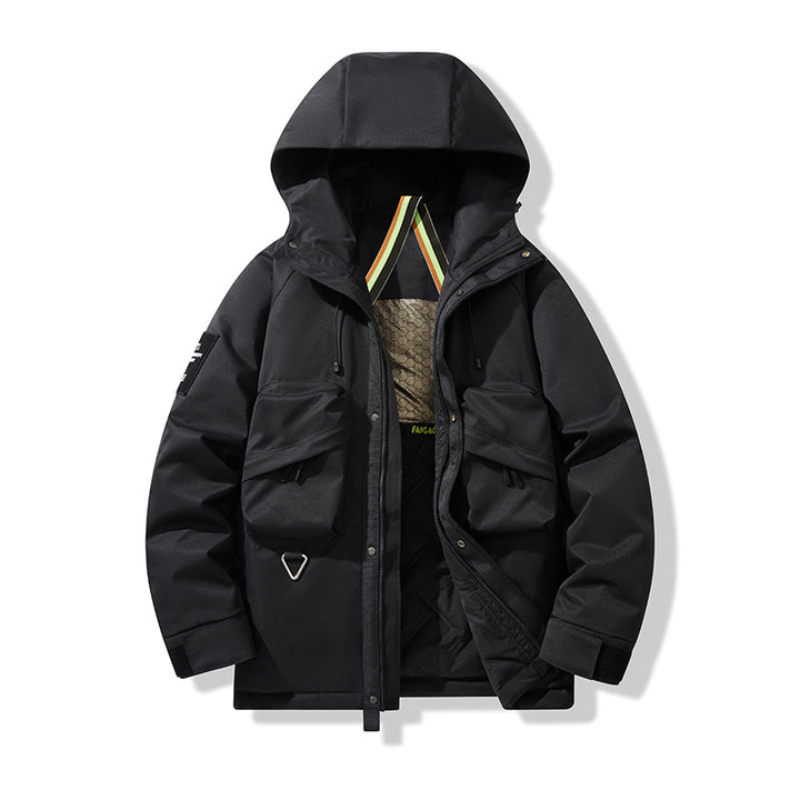 Herren Technischer Utility-Parka mit Kapuze, multifunktionalen Fronttaschen und Thermofutter Drune