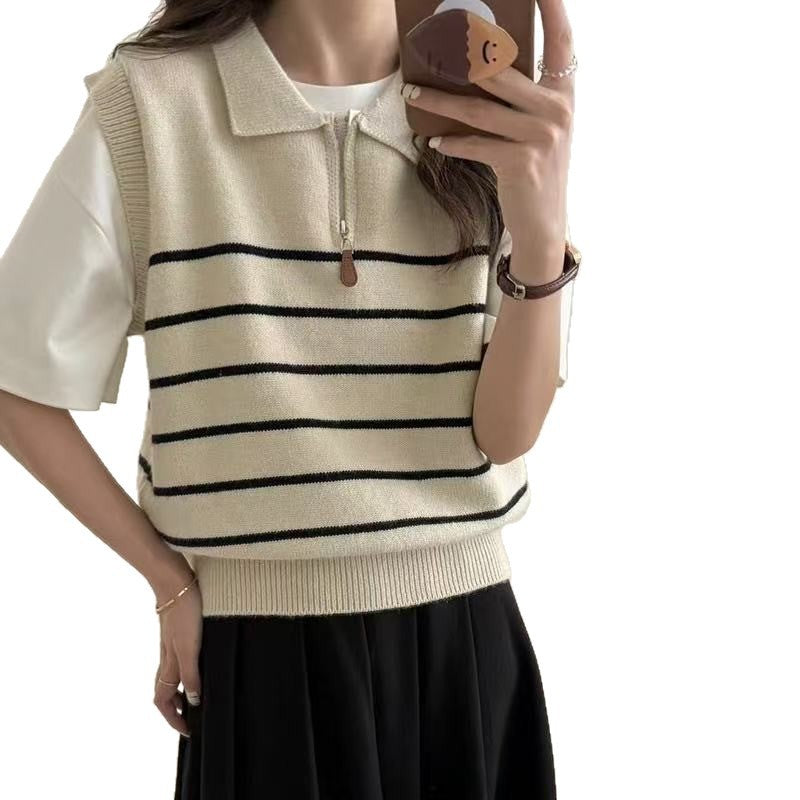 Damen Strickpullover mit Reißverschluss und Streifenmuster Drune