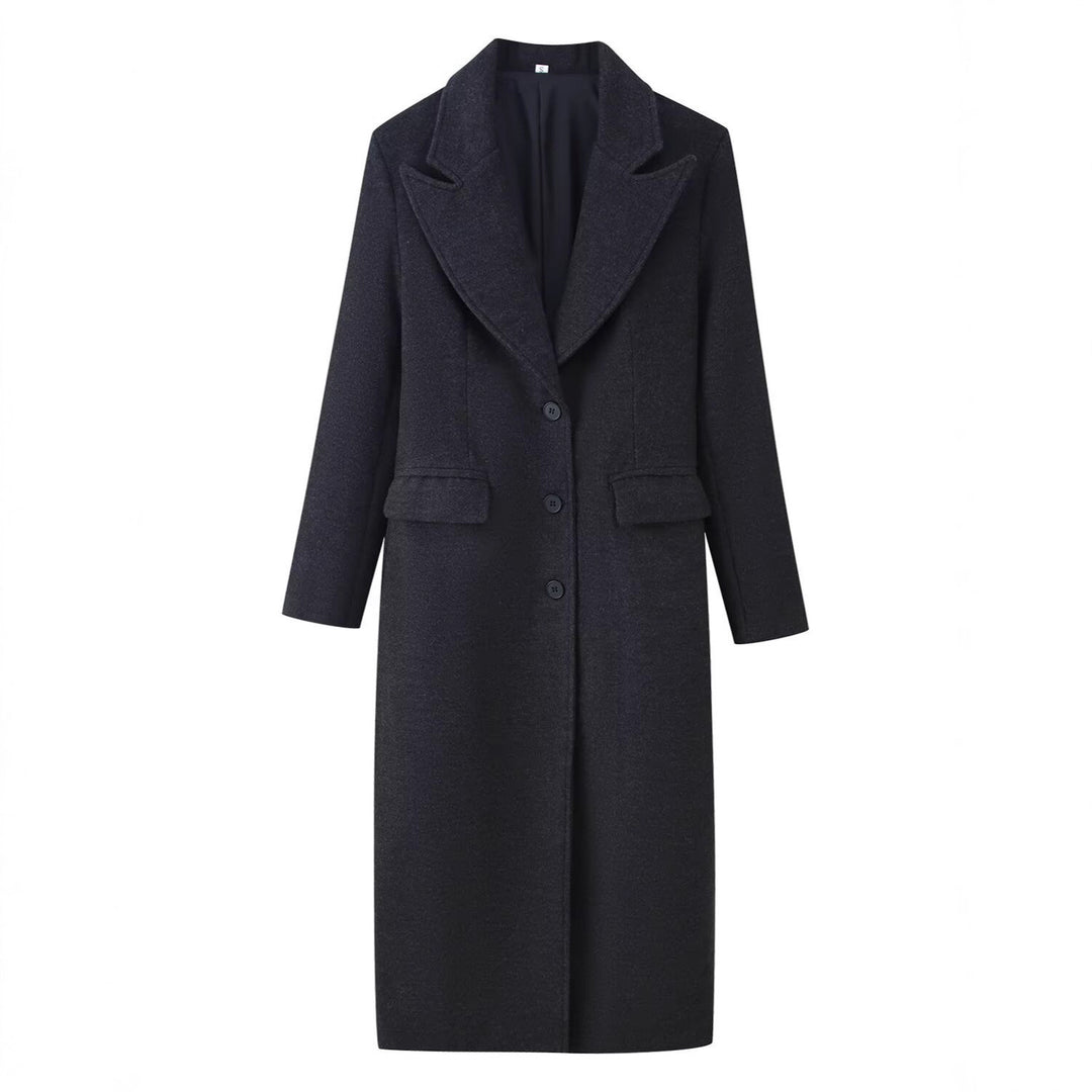 Damen Longline Wollmix-Mantel mit markantem Revers, taillierten Abnähern und Pattentaschen Drune