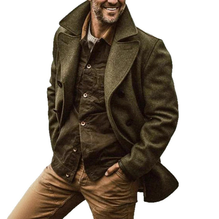 Herren Doppelreihiger Wollmantel im Peacoat-Stil mit breitem Revers Drune