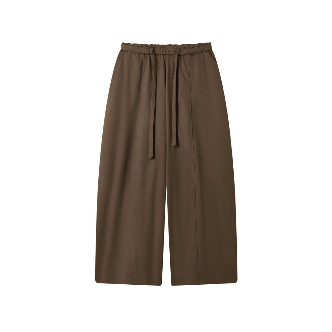 Damen Culotte-Hose mit hoher Taille weitem Bein und Bindegürtel Drune