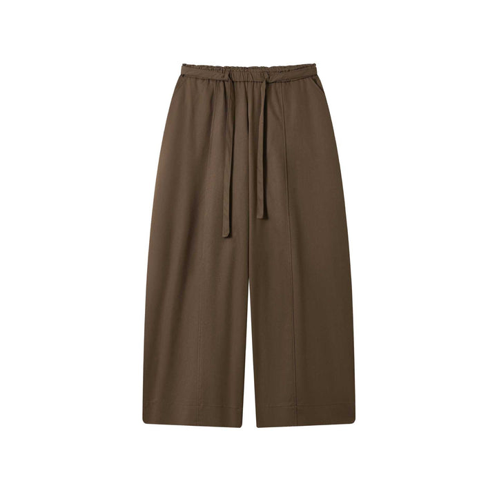 Damen Culotte-Hose mit hoher Taille weitem Bein und Bindegürtel Drune