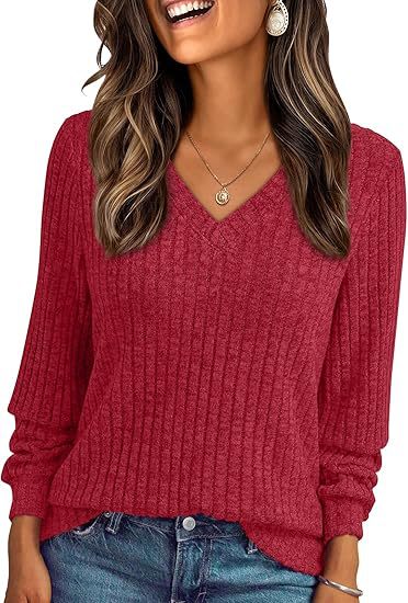 Damen Weicher Rippstrickpullover mit V-Ausschnitt Drune