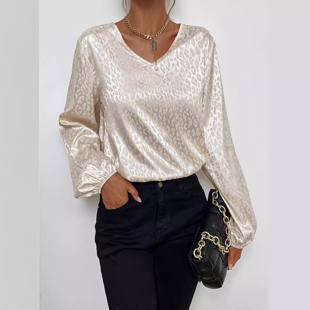 Damen elegante Bluse mit modernem V-Ausschnitt und ausgefallenem Muster Drune