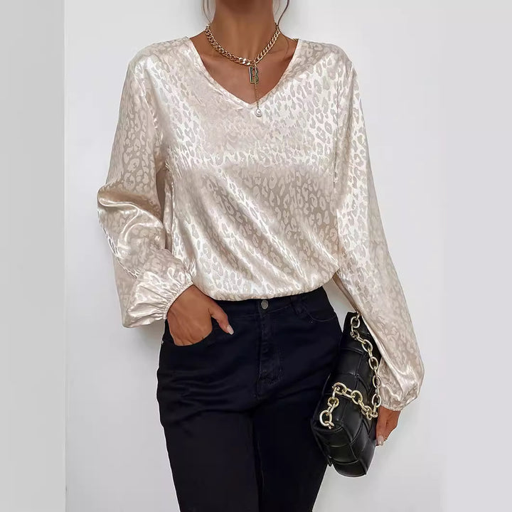 Damen elegante Bluse mit modernem V-Ausschnitt und ausgefallenem Muster Drune