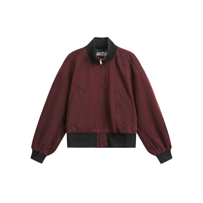 Unisex Kurz geschnittener Satin‑Bomber im Boxy‑Cut mit kontrastierendem Rippkragen und Ballonärmeln Drune