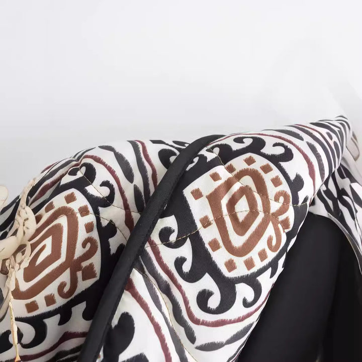 Damen Stepp-Kimono-Jacke mit Taillengürtel und Ethno-Muster