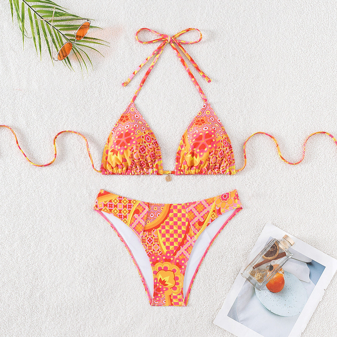 Damen Triangel-Bikini mit floralen Mustern und verstellbaren Trägern Drune
