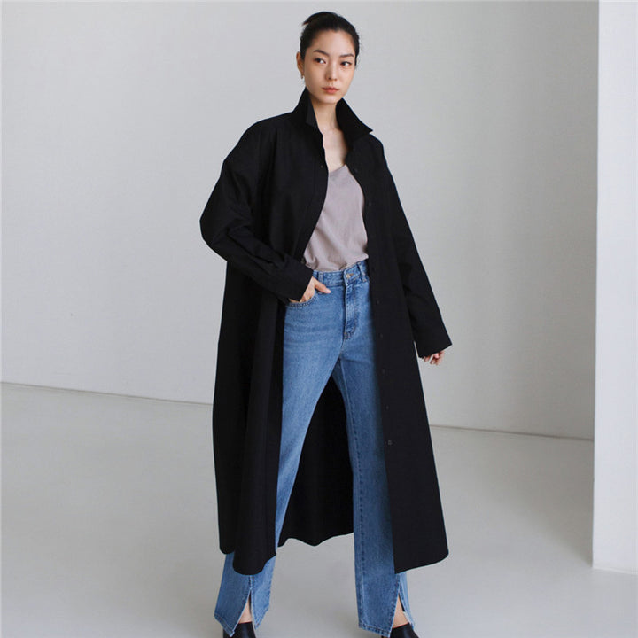 Damen Maxilanges Popeline-Hemdkleid mit kastiger Oversize-Silhouette und abgerundetem Saum Drune