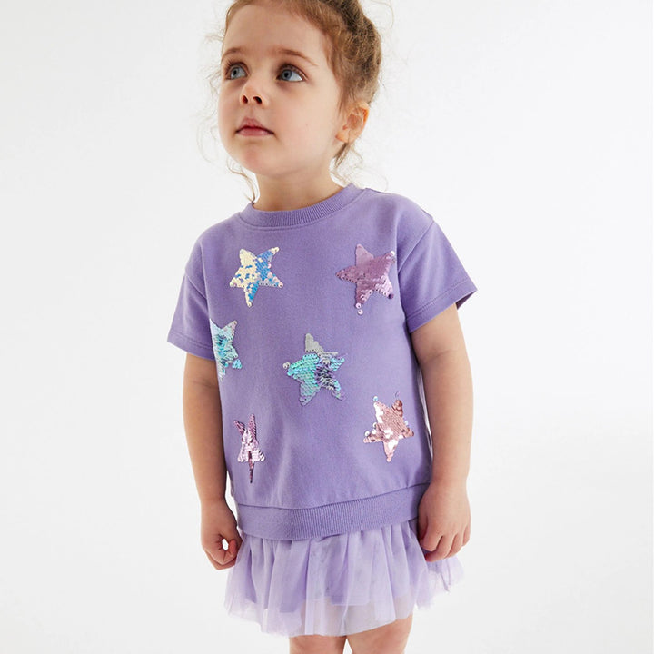 Mädchen T-Shirt mit glitzernden Sternen und Tüllrock Drune