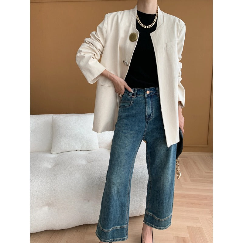 Damen lässige Blazerjacke mit femininen Details und eleganten Knopfakzenten Drune