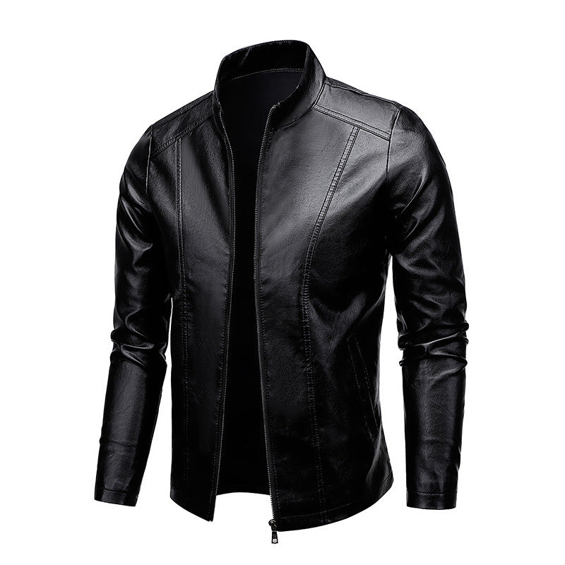 Herren Modische Kunstlederjacke mit klassischem Kragen Drune