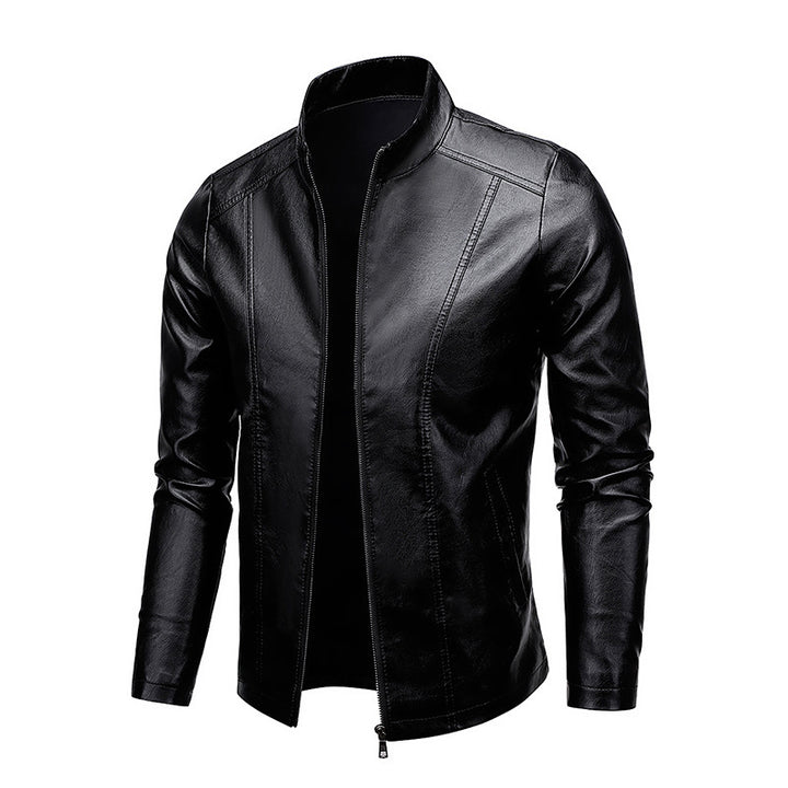 Herren Modische Kunstlederjacke mit klassischem Kragen Drune