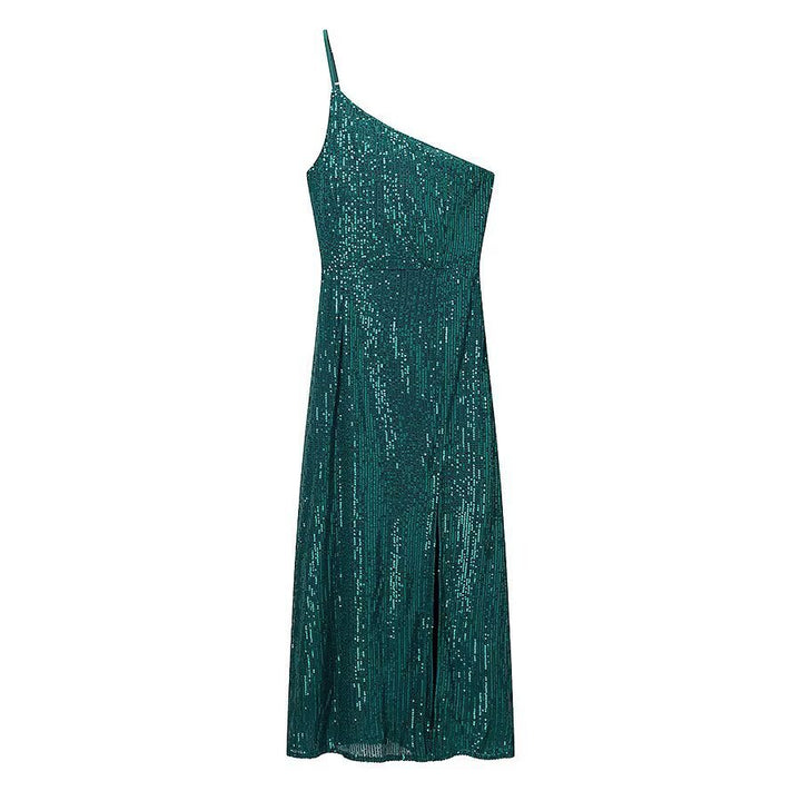 Damen glamouröses Abendkleid mit asymmetrischem Schnitt und schimmernden Pailletten Drune