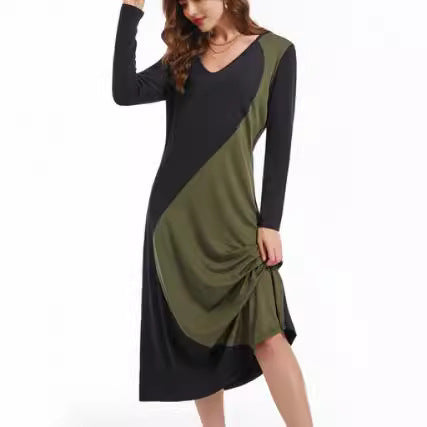 Damen Langarm Maxikleid mit modernem geometrischem Design Drune