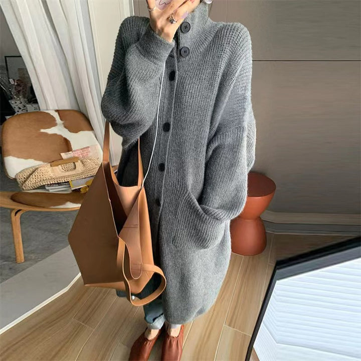 Damen Strickmantel mit großen Taschen und Knopfdetail Drune