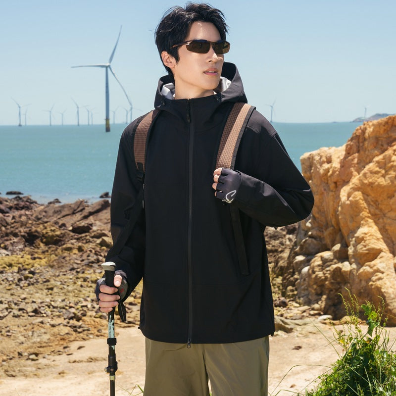 Herren Softshell-Outdoorjacke mit Kapuze, winddicht und wasserabweisend Drune