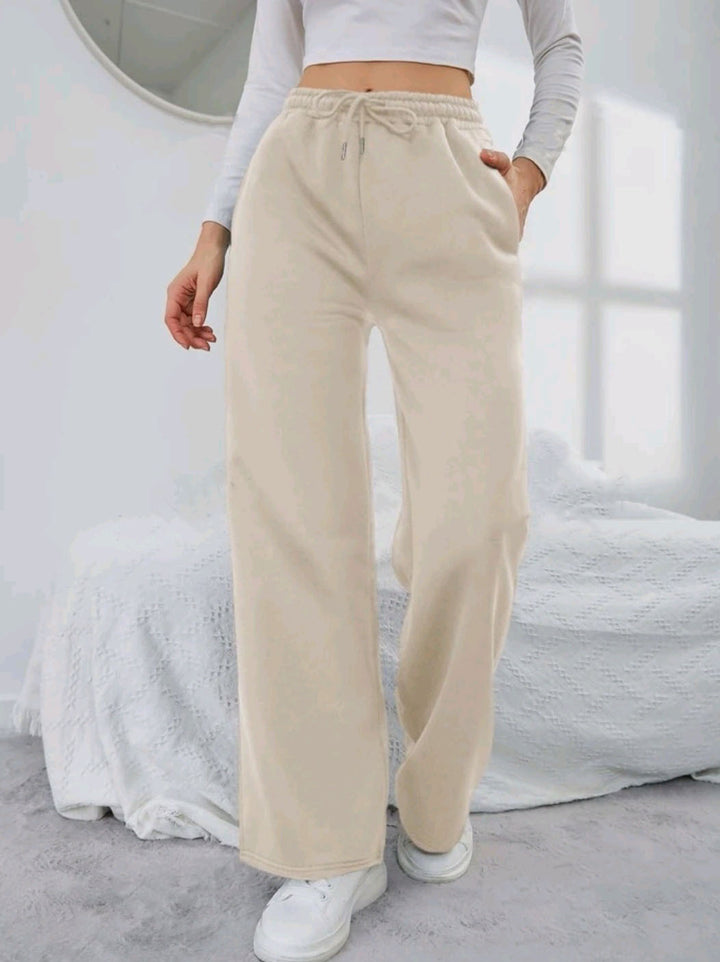 Damen nan High‑Waist Wide‑Leg Jogginghose mit elastischem Komfortbund, Kordelzug und tiefen Eingrifftaschen Drune