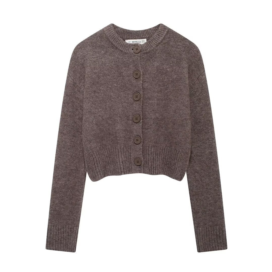 Damen modischer, kurzer Strickcardigan mit Knopfverschluss Drune