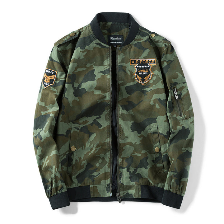 Herren Military-Camo Bomberjacke mit Patch-Details, Ärmeltasche und gerippten Bündchen Drune