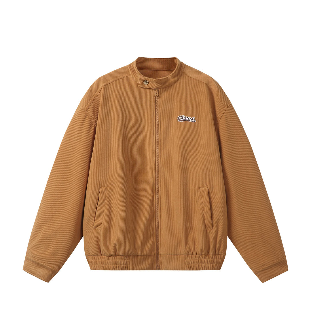 Unisex weit geschnittene Cord‑Blousonjacke mit Stehkragen, durchgehendem Reißverschluss und elastischem Saum Drune