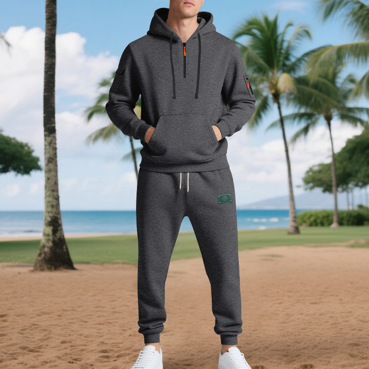 Herren nan Half-Zip Kapuzenpullover und tapered Jogginghose Set mit Kängurutasche, Reißverschlussdetails und elastischem Tunnelzugbund Drune