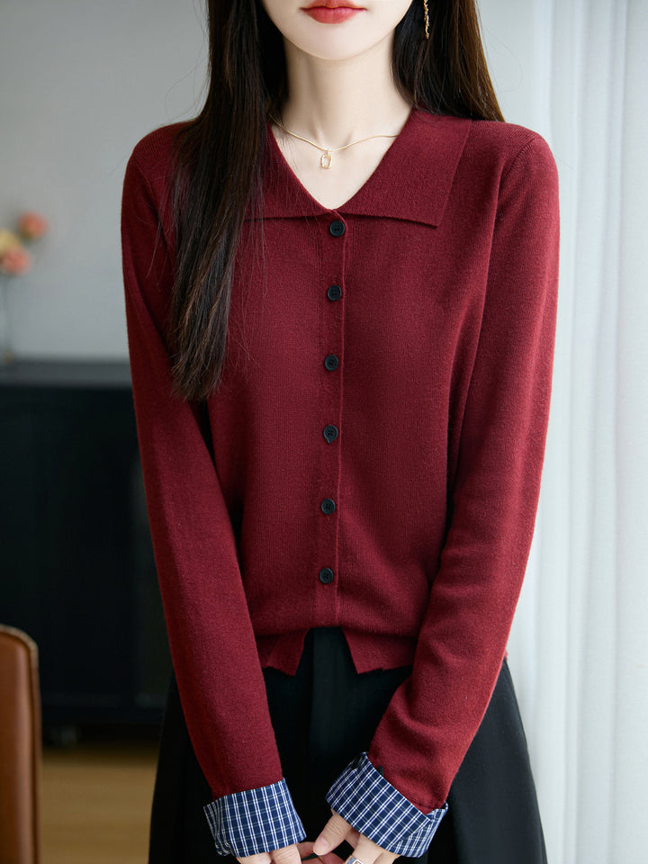 Damen Leichter Feinstrick-Cardigan mit breitem Hemdkragen und Frontknopfleiste Drune