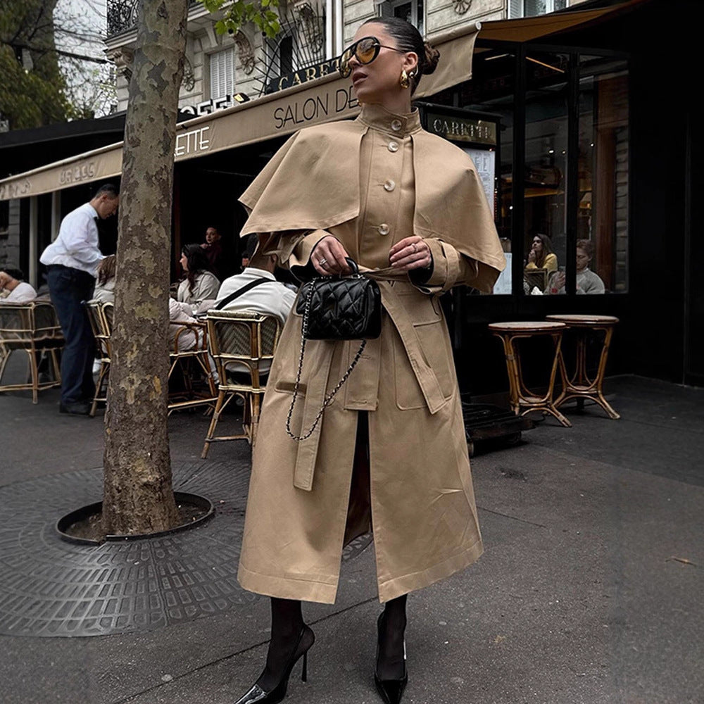 Damen eleganter Trenchcoat mit asymmetrischem Umhang Drune