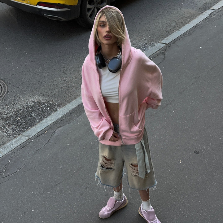 Damen Oversized Kapuzenpullover mit glitzerndem Schriftzug Drune