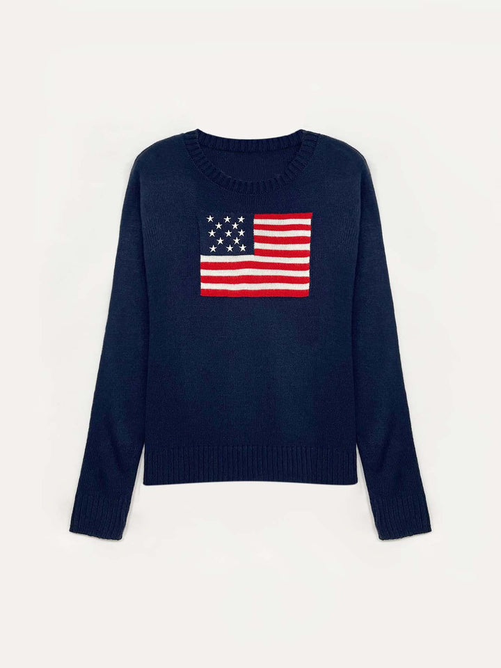 Damen Strickpullover mit amerikanischem Flaggenmotiv Drune