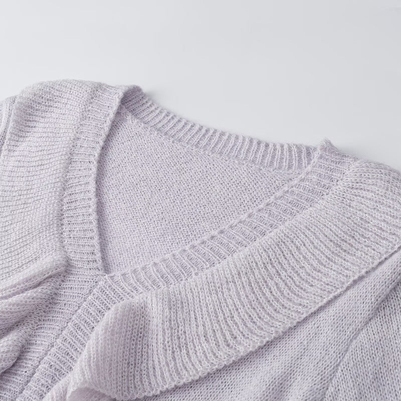 Damen Rüschen-Strickcardigan mit V‑Ausschnitt und Tunnelzugtaillierung Drune