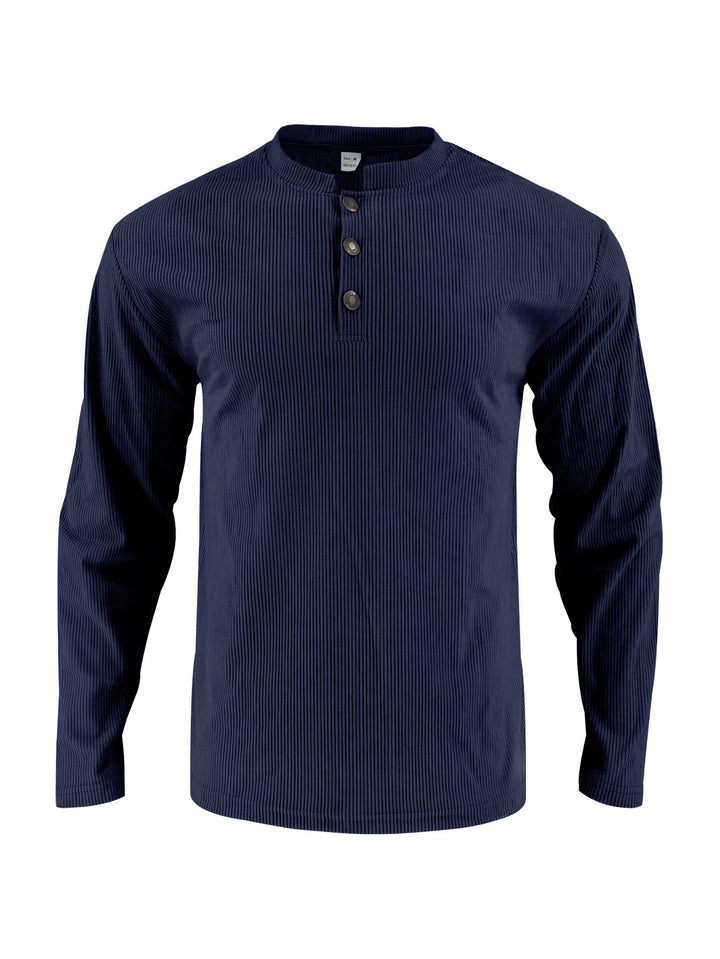 Herren Langarmshirt mit modischer Stehkragen und Knopfleiste Drune