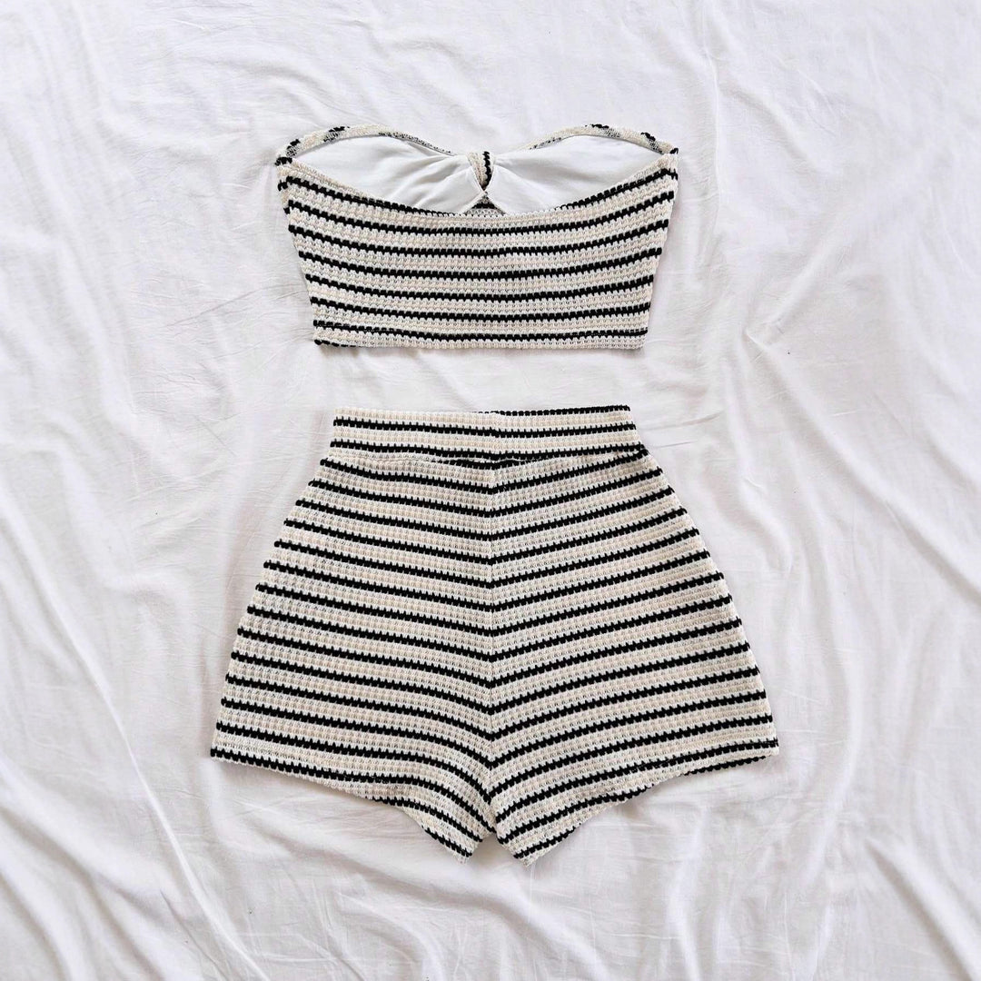 Damen Bandeau-Top und Short-Set mit maritimem Streifenmuster Drune