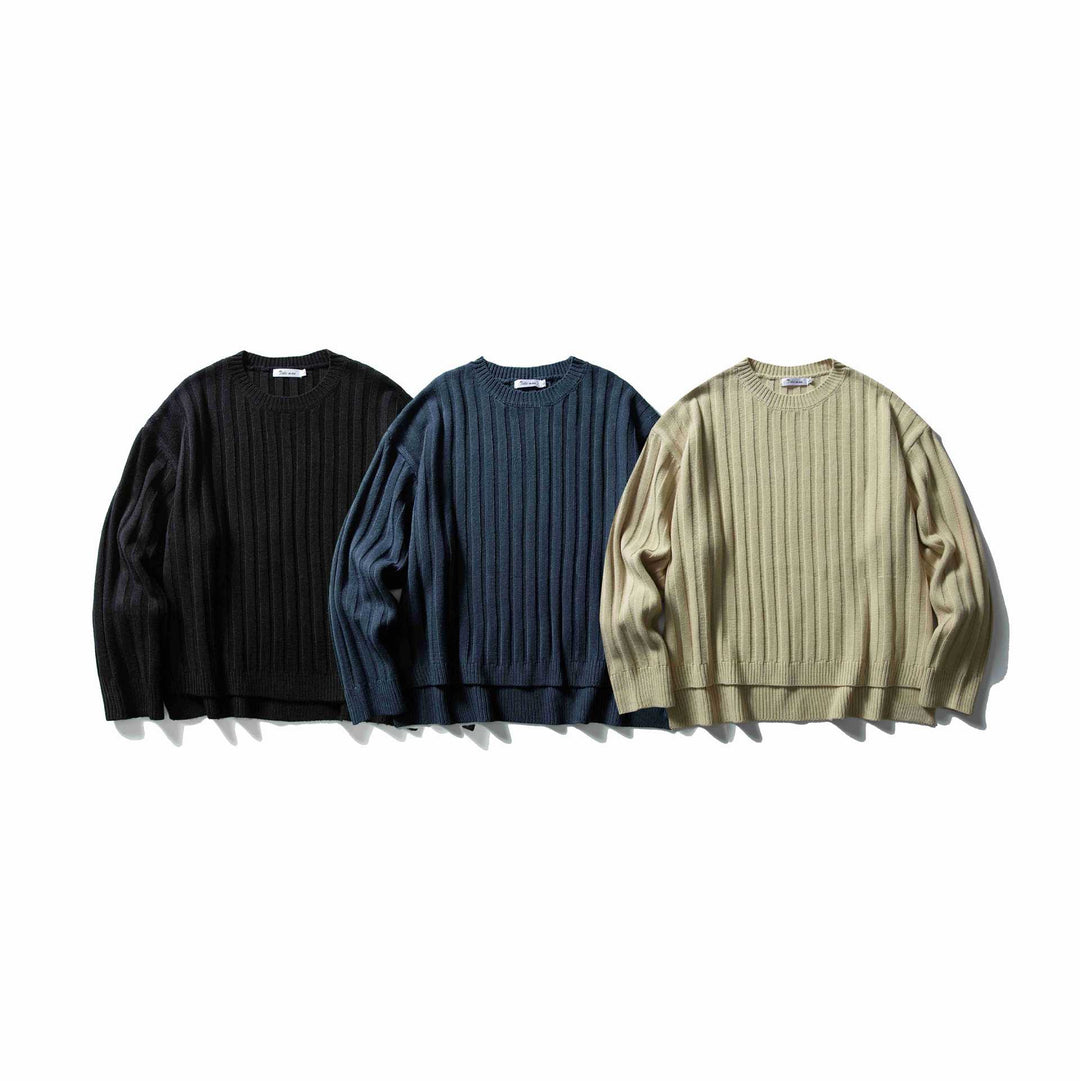 Unisex Grobgerippter Oversize-Pullover mit Rundhalsausschnitt Drune