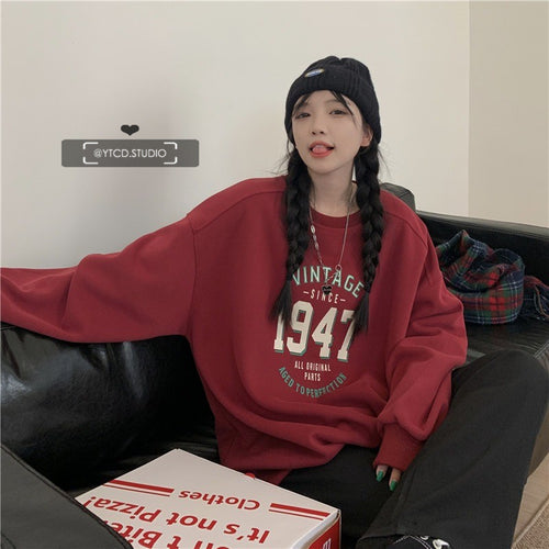 Damen lässiger Oversized Sweatshirt mit Vintage-Druck Drune