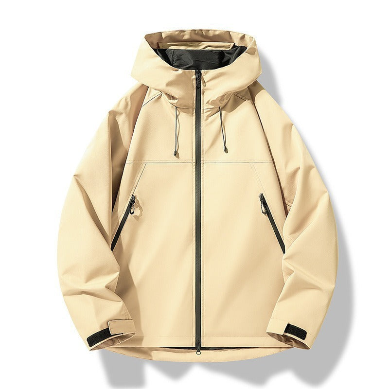 Herren Leichte zweifarbige Softshell-Hoodiejacke mit Kapuze, Reißverschlusstaschen und elastischem Saum Drune