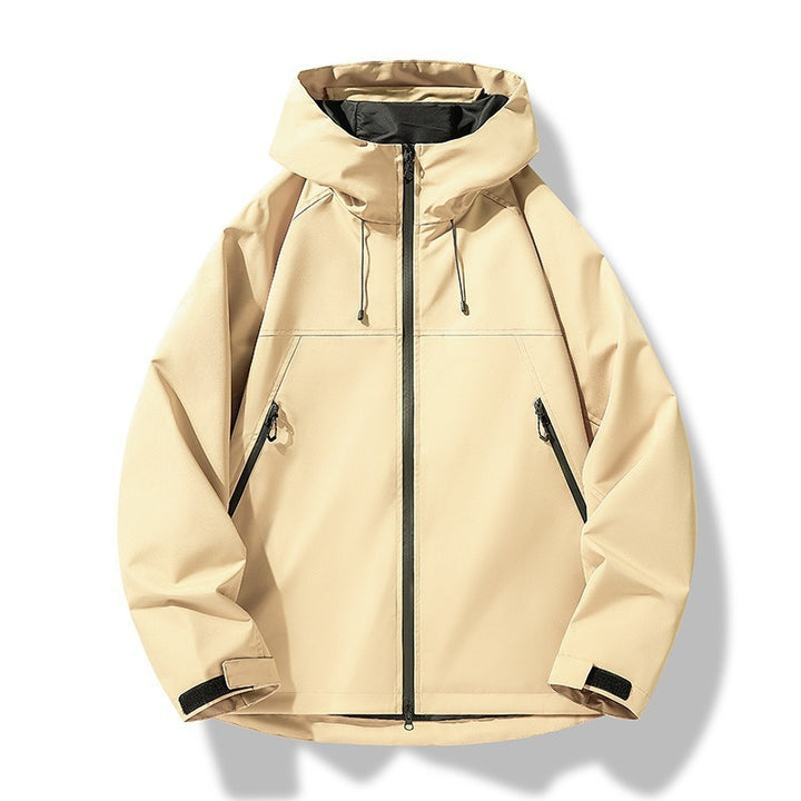 Herren Leichte zweifarbige Softshell-Hoodiejacke mit Kapuze, Reißverschlusstaschen und elastischem Saum Drune