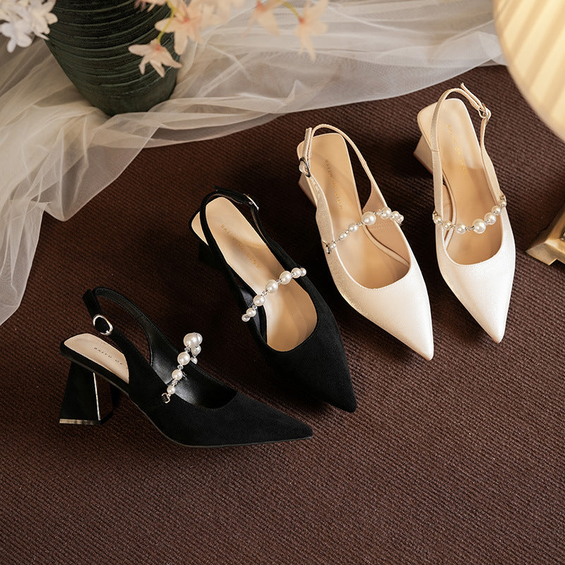Damen Perl-verzierte Slingback Blockabsätze mit Spiegelakzent Drune
