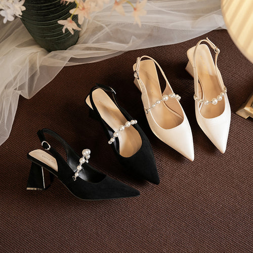 Damen Perl-verzierte Slingback Blockabsätze mit Spiegelakzent Drune