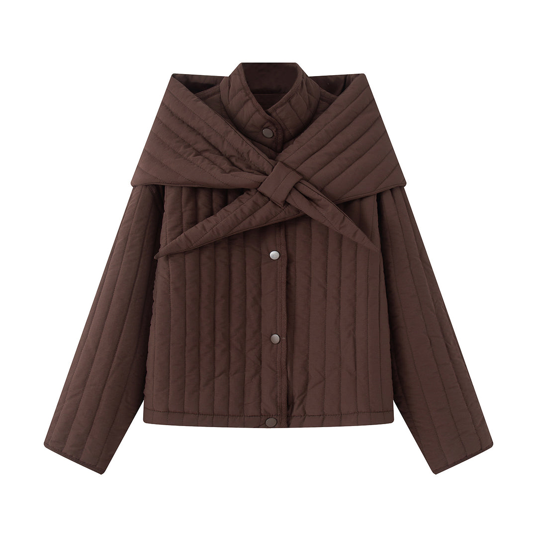 Damen nan gesteppte Jacke mit großem Wickelkragen und Bindeschal Drune