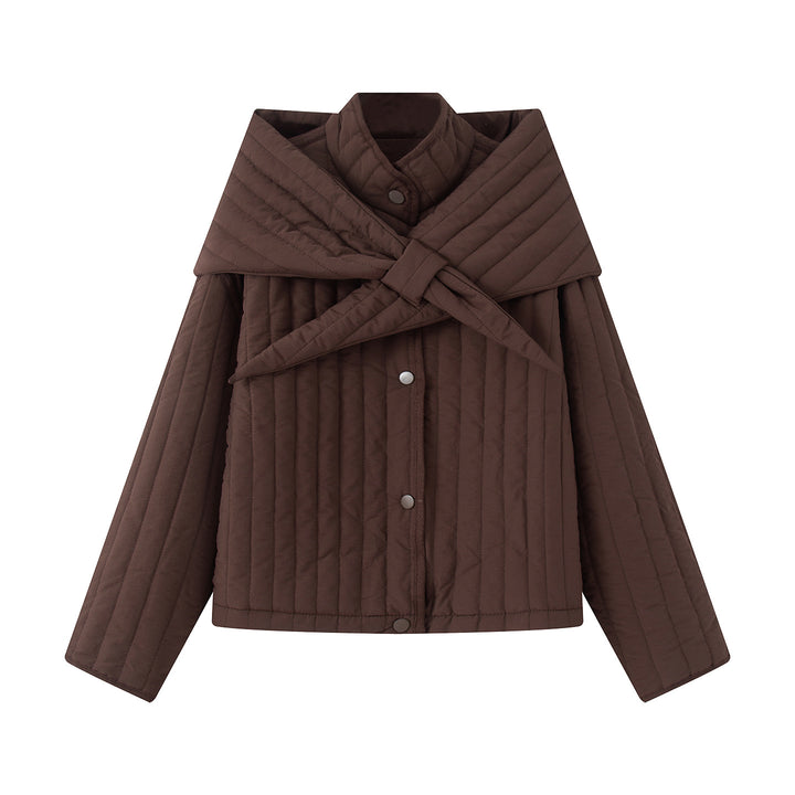 Damen nan gesteppte Jacke mit großem Wickelkragen und Bindeschal Drune