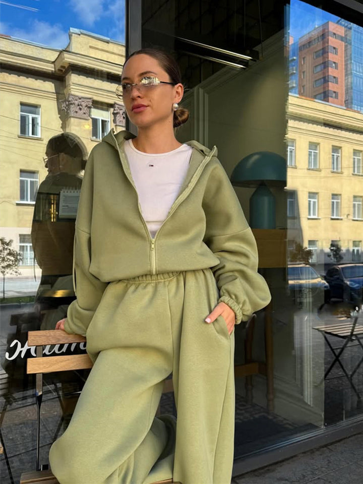 Damen Bequemer Kapuzenpullover und weite Jogginghose Set Drune