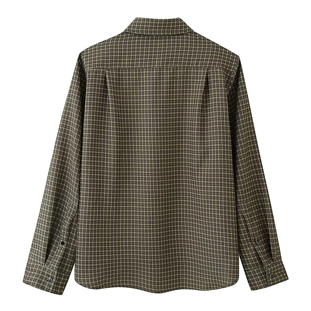 Damen nan oversized karierte Hemdbluse mit aufgesetzter Brusttasche und gerundetem Saum Drune