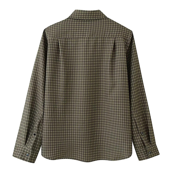 Damen nan oversized karierte Hemdbluse mit aufgesetzter Brusttasche und gerundetem Saum Drune