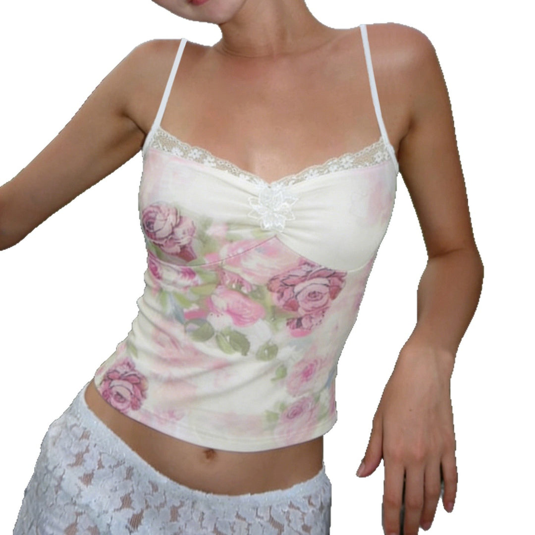 Damen Spitzen-Trägertop mit floralem Druck und zarten Details Drune