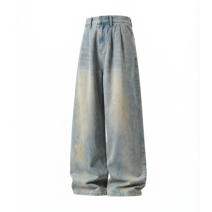 Damen Ultraweite High‑Waist Denim‑Palazzo‑Hose mit Bundfalten Drune