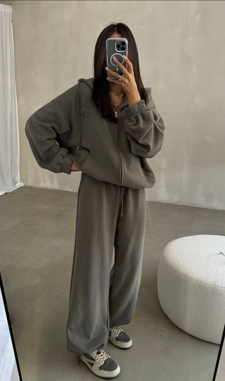 Damen Weiches Oversize-Kapuzen-Sweatjacken-Set mit weiter Jogginghose Drune
